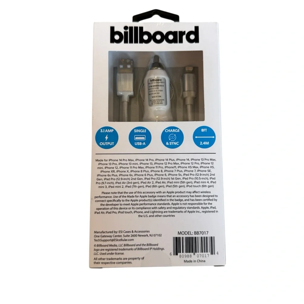 ✨5/$25 Billboard White Lightning to USB-A Charger